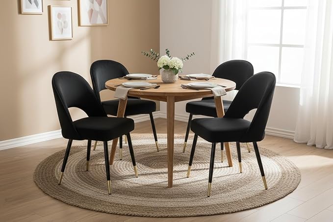 DUOMAY Modern Dining Chair Set of 8 with Open Back, Velvet Upholstered Armless Chair with Metal Frame Side Chair for Kitchen Dining Room Living Room, Black