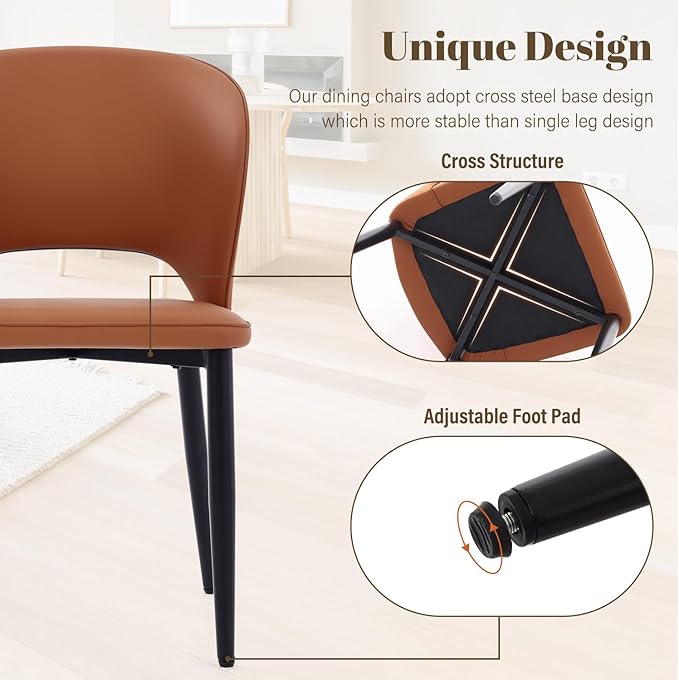 Homcosan Dining Chairs Set of 2, Modern Kitchen Chairs with Cross Structure & Exquisite Piping Design, Easy Assembly, Faux Leather Dining Room Chairs for Living Room Lounge, Bedroom, Brown