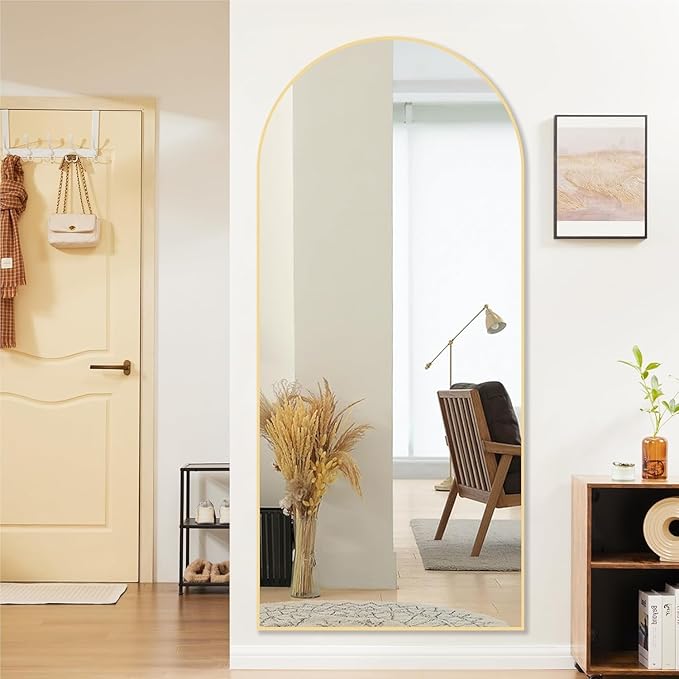 Arched Mirror Full Length, 71"x26" Body Mirrors with Shatter-Proof Glass, Full Length Mirror with Arch Aluminum Frame for Home Decor, Mirrors for Bedroom Bathroom, Gold