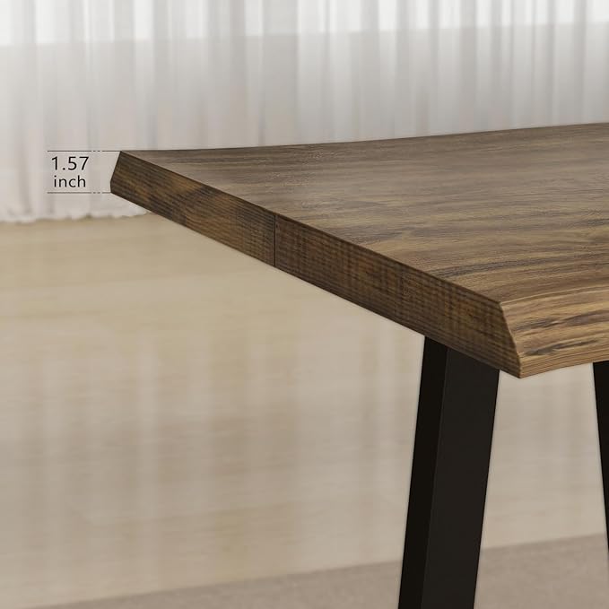 70" L Farmhouse Dining Table for 4-6, Natural Live Edge Tabletop, Large Modern Wood Kitchen Table with Metal Legs, Rectangle Rustic Dining Room Furniture, Easy Assembly & Clean (Brown, Only Table)
