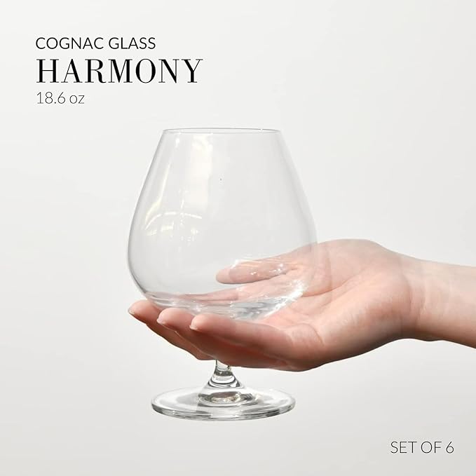 Krosno Brandy Cognac Snifter Glasses, Set of 6, 18.6 oz, Harmony Collection, Ideal for Spirit Sipping, Lead-Free Glass, Dishwasher Safe, Made in Europe