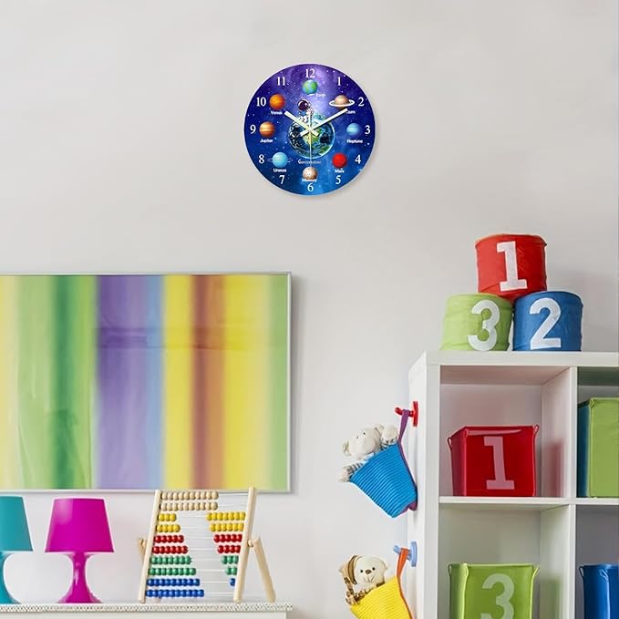 Blue Glow in The Dark Wall Clock for Bedroom Small Wall Clocks Battery Operated 12 Inch Silent Wall Clock for Teenager