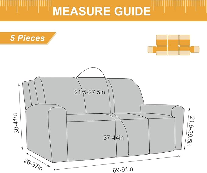 Genina Recliner Cover Stretch Couch Covers, Sofa slipcover for Reclining Couch Thick Jacquard Furniture Protector Washable (Taupe, 3 Seat)