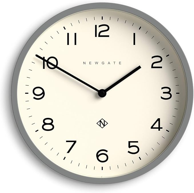NEWGATE® Number Four Echo Wall Clock | Modern Round Clock | 12 inch | Gray | Easy to Read Numbers | Ideal for Kitchen, Living Room or Office