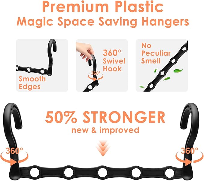 Magic Clothes Hangers Space Saving, Premium Closet Organizers and Storage, Sturdy Plastic Cascading Hanger with 5 Holes for Heavy Clothes, College Dorm Room Essentials, 4 Pack