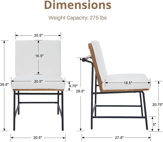HEAH-YO Modern Dining Chairs Set of 2, Upholstered Sherpa Dining Room Chairs with Backrests, Armless Kitchen Chairs for Dining Room, Fur White