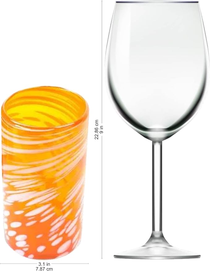 NOVICA Artisan Crafted Handblown Recycled Tumblers Glass | Striped Juice Drinkware | Tableware Glasses | Elegant Style | Emerald Orange | Toxins Free | Mexico 6" H x 3.1" Diam. (Set Of 6)