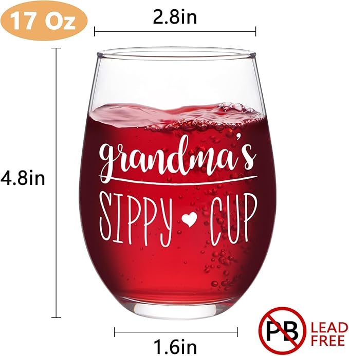 Futtumy Grandma’s Sippy Cup Stemless Wine Glass, Grandma Wine Glass, Grandma Christmas Gifts from Grandkids, Mothers Day Gifts for Grandma, Grandma Gifts for Grandmother New Grandma Nana Mimi