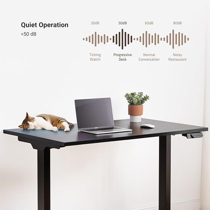 Progressive Desk Stand Up Electric Standing Desk, Compact Home Office Table, Black Frame and Gray Oak MDF Tabletop Prime Ryzer 42" x 24"