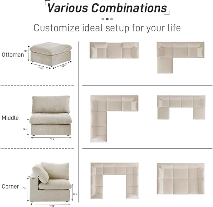 Cloud Couch Modular Sectional Sofa with 2 Storage Ottomans,160.6" U Shaped Couch,Minimalist 6 Seater Wide Deep Seat Convertible Couches, Covers Washable&Replaceable,Khkai
