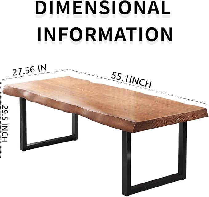 Stylish Solid Wood Office Desk with Sturdy Metal Base - Durable Multi-Size Executive Computer & Dining Table - Perfect for Home Office & Work Environments (Brown, 55.12in)
