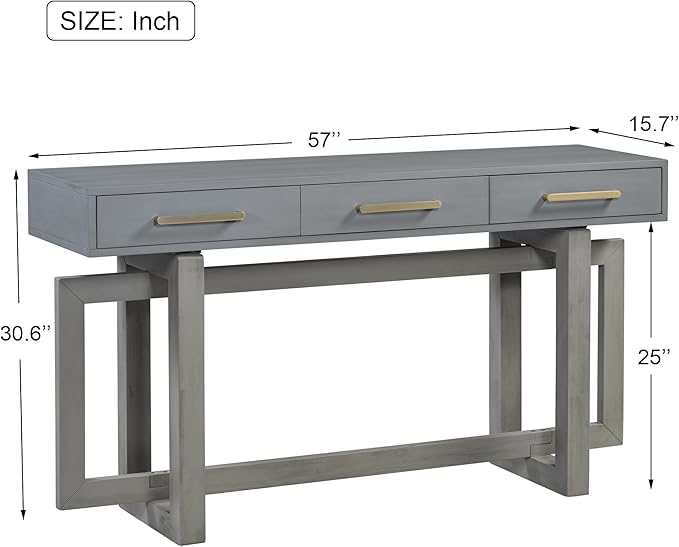 Contemporary Modern Entryway Console Table 57-Inch Extra Long Entry Sofa Table with Storage Drawers for Living Room Hallway, Antique Gray