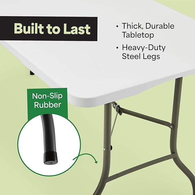 EconoHome White 8ft Folding Table with Handle | Heavy-Duty Foldable Table | Portable Table for Indoor & Outdoor Use | Perfect for Events, Camping, Parties, Dining & More