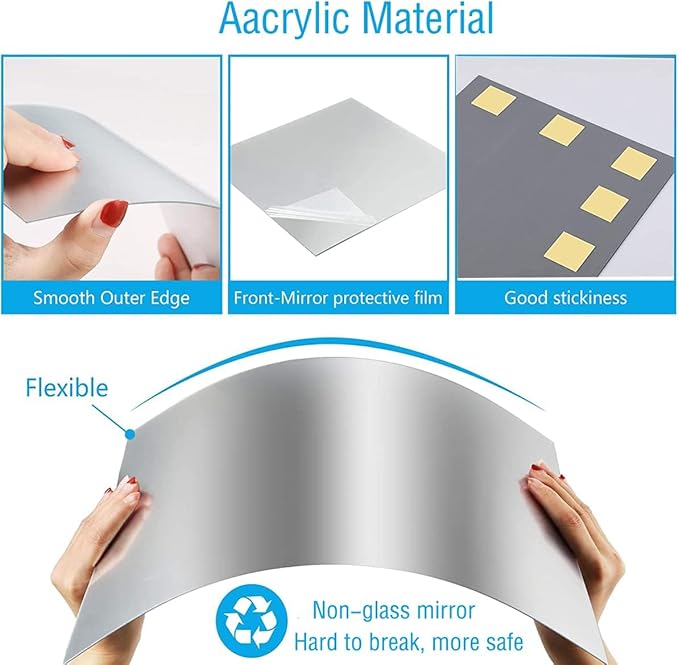 DARENYI 16"x12" Acrylic Mirror Sheet, Flexible Non Glass Body Mirror Tiles Large Self Adhesive Mirror Stickers for Bathroom Bedroom Home Wall Decor (2pcs)