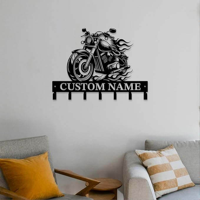 Personalized Custom Name Motorcycle Keys Hooks,Metal Motorcycle Art Clothes Keys Hooks,Metal Motorcycle Lover Wall Home Storage Decorative Keys Hooks,Key Holder Hooks for Wall (Style H)