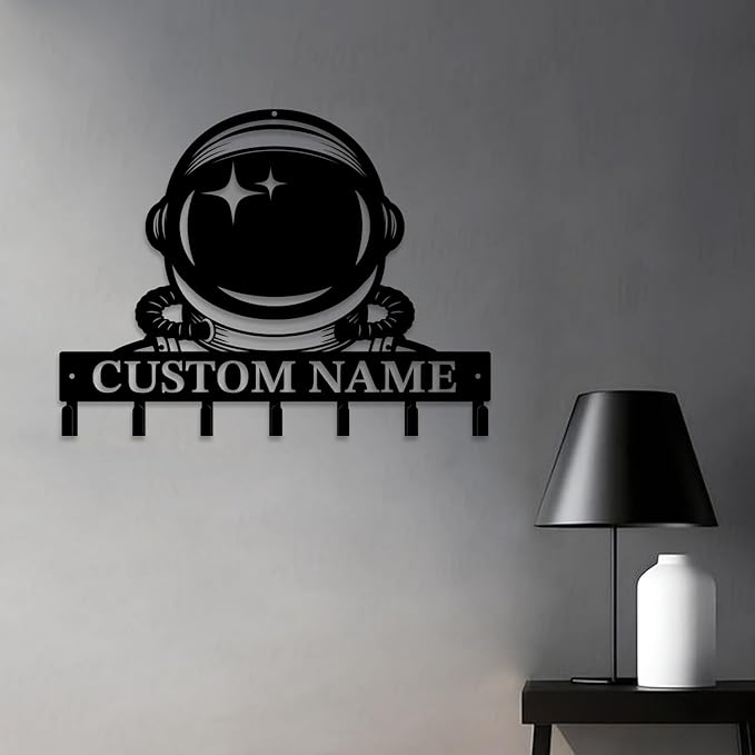 Personalized Custom Astronaut UFO Metal Wall Keys Hooks,Clothes Hooks Astronaut Art coat racks,door holder,Black Astronaut decorations for home,Entrance doors,Hallway, Bedroom,Keys,Hats (Style B)