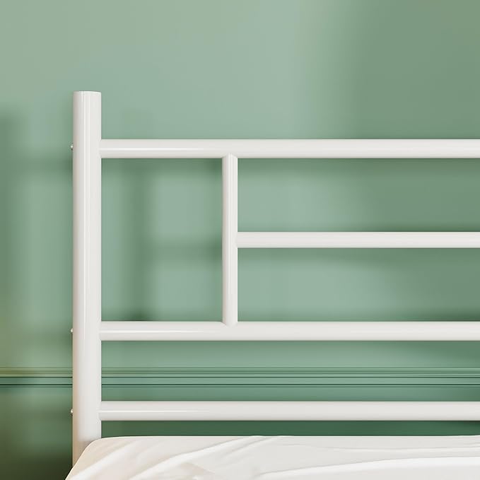 SHA CERLIN 14 Inch King Size Metal Bed Frame with Iron-Art Headboard and Footboard,Under Bed Storage Space,Platform Bed with Metal Slats Support,Easy Assembly,Noise Free,No Box Spring Needed,White