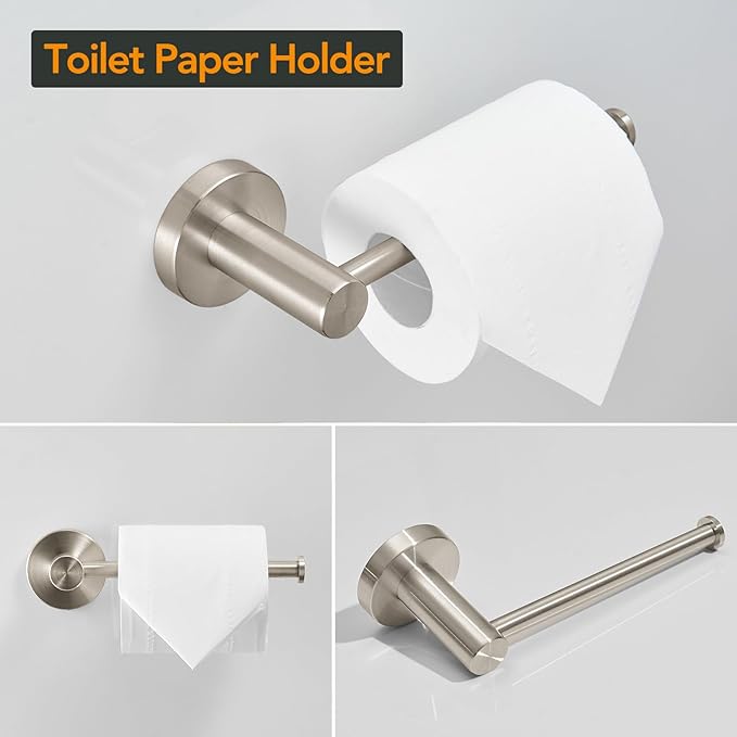 BESy 4 Piece Bathroom Accessories Set (Adjustable 16 to 26 Inch Towel Bar, Towel Ring, Toilet Paper Holder,Towel Hook), Wall Mounted Bath Hardware Accessory Fixtures Set,Stainless Steel/Brushed Nickel