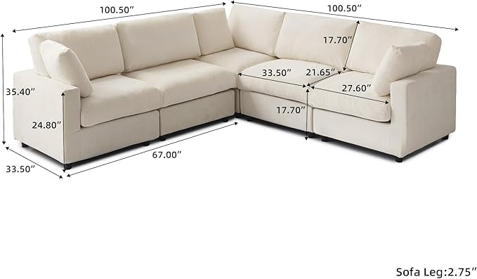 JACH V Shape Sectional Couches for Living Room, Deep Seat Convertible Modular Sofa, Cloud Sectional Couch, Sofa Covers Washable, Minimalist Couch for Living Room, Apartment, Beige