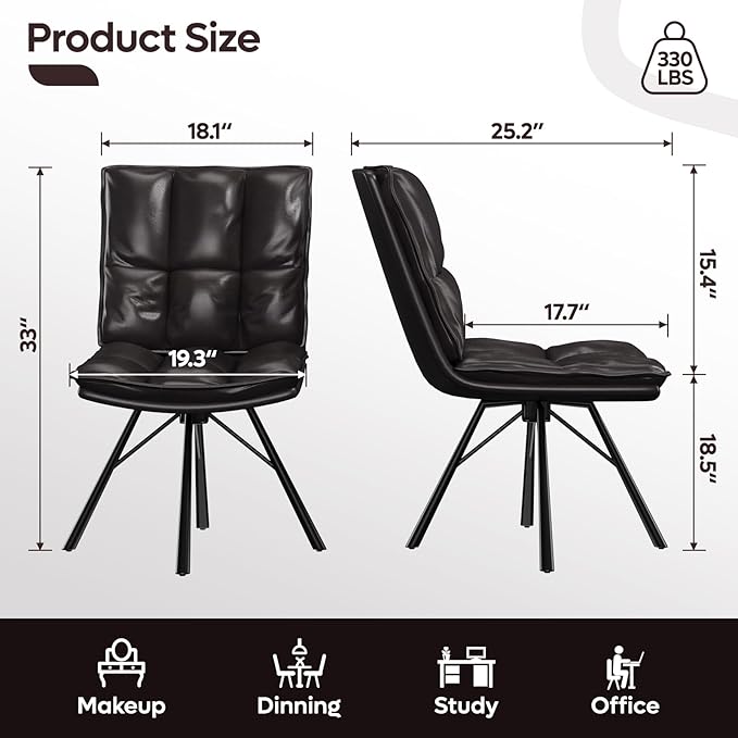 Bestier Dining Chair, Upholstered Modern Kitchen Chair, Armless Home Office Desk Chair, Ergonomic PU Leather Vanity Table Chair with Metal Legs for Dinning Room, Kitchen & Bedroom, Black
