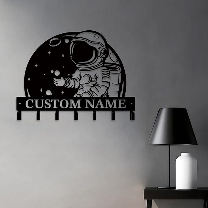 Personalized Custom Astronaut UFO Metal Wall Keys Hooks,Clothes Hooks Astronaut Art coat racks,door holder,Black Astronaut decorations for home,Entrance doors,Hallway, Bedroom,Keys,Hats (Style A)