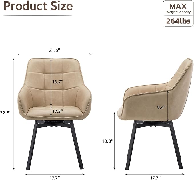 TUKAILAi Swivel Dining Chairs Set of 4, Faux Leather Upholstered Mid Century Accent Chairs with Arm Metal Legs, Rotatable Kitchen Chair for Kitchen Home Restaurant Furniture (Cream)