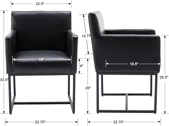 Set of 6 Upholstered Dining Chairs with Armrest, PU Leather Modern Accent Armchairs, Kitchen & Dining Room Chairs Side Chairs, Black