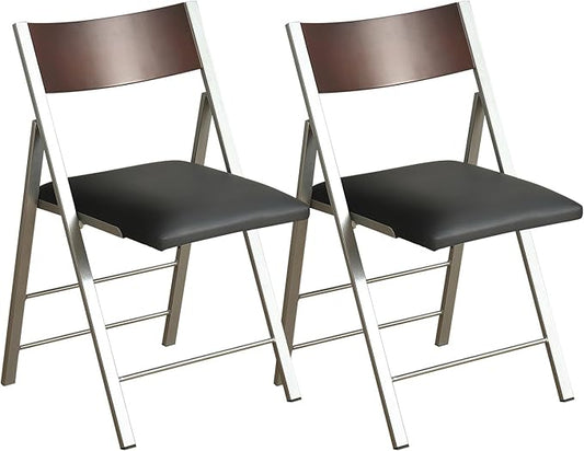 Folding Chairs with Cushion 2 Pack - Heavy Duty Steel Frame Foldable Dining Chairs, Waterproof Leather Indoor Outdoor Comfortable Folding Chairs for Home, Conference Rooms, Weddings, Events (Black)