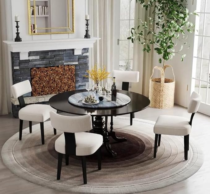Linen Dining Chairs Set of 4 Modern Dining Chair with Black Wood Legs, Upholstered Dining Chairs for Dining Room, Kitchen, Vanity, Living Room, Beige