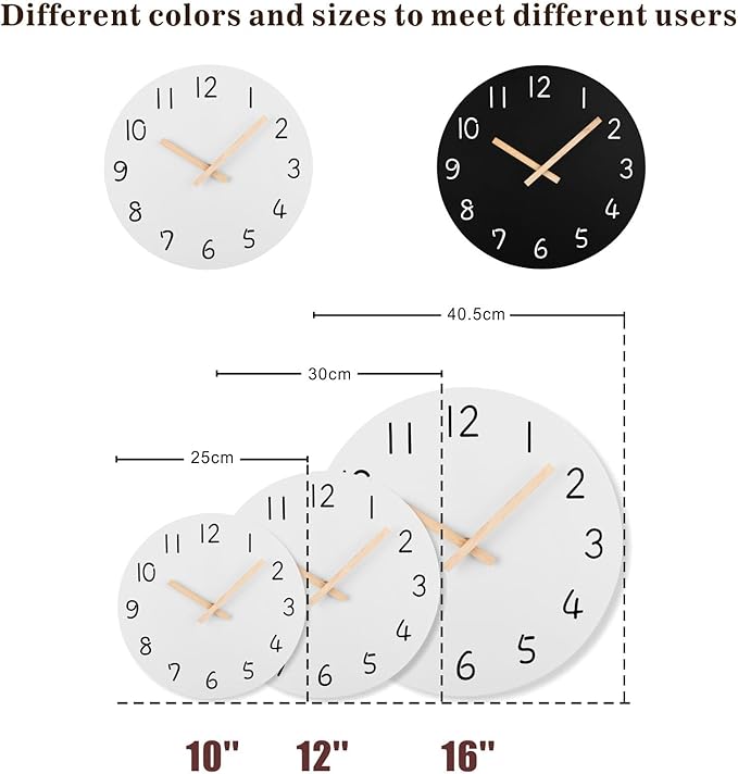 Plumeet 12'' Wooden Wall Clock Frameless Clocks with Silent Quartz Movement - Modern Style Village Wall Clocks Decorative Home Kitchen - Battery Operated (White)