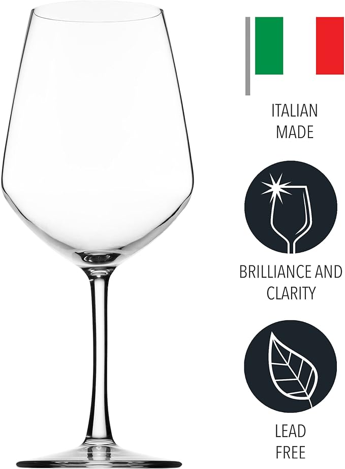 Wine Glasses, Italian Red Wine Glasses Set, 18oz Clear Wine Glasses, Wine Glass Cups, Set of 2 - Made In Italy