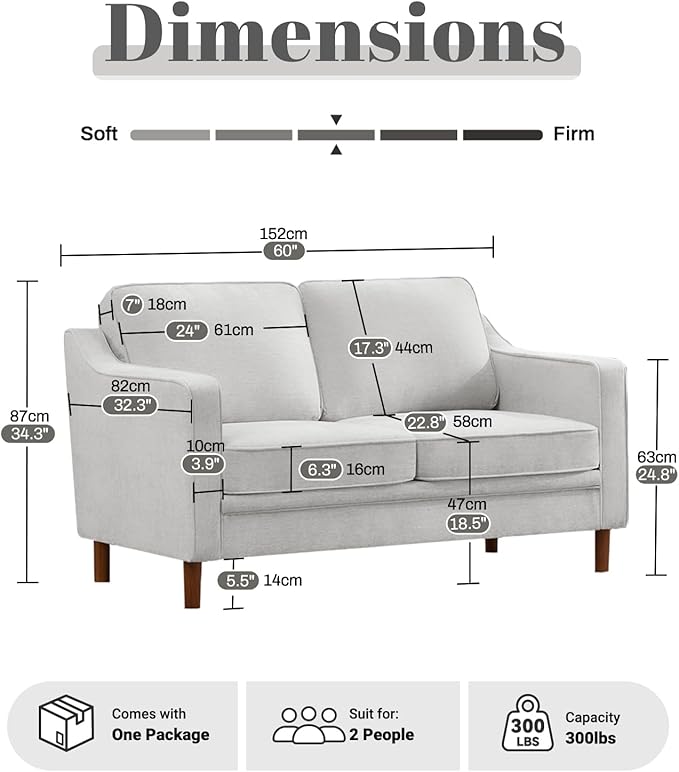Kingfun 56" Chenille Sofa, Loveseat Couch, Mid Century Modern Love Seat Couches with Solid Wood Frame for Living Room & Bedroom, Silver Gray