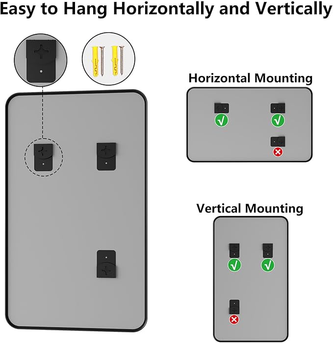 Koonmi Bathroom Mirror, 30X50 Brushed Black Rectangle Wall Mirror, HD Tempered Glass, Anti-Rust Frame Vanity Mirror, Rounded Rectangle Mirror for Restroom, Bedroom, Hangs Horizontal or Vertical