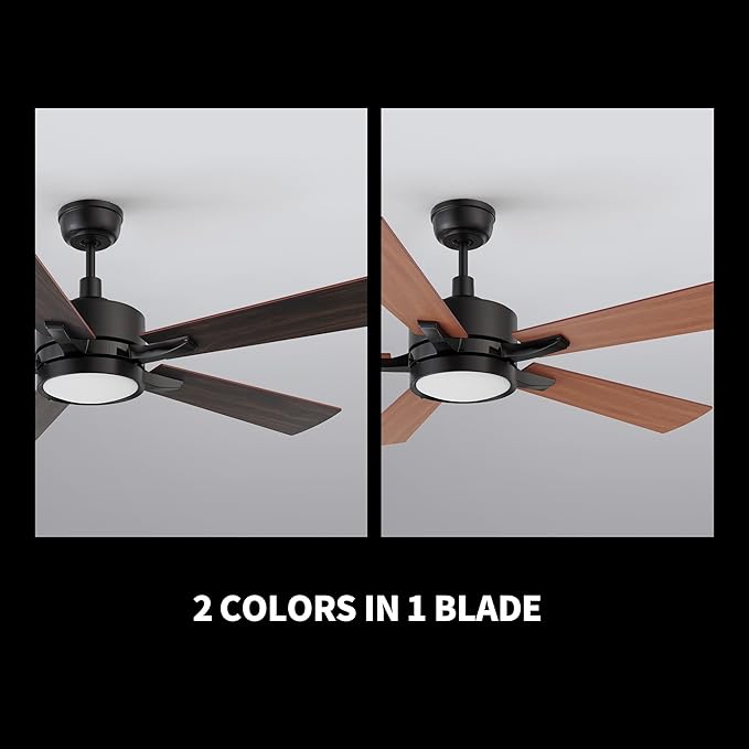 CEME 52" Ceiling Fan with Light and Remote, 10 Speeds Reversible DC Motor Outdoor Ceiling Fan, 3 Light Colors Dimmable, Compatible with Alexa, Siri & Google Home, Dark Walnut & Reddish brown
