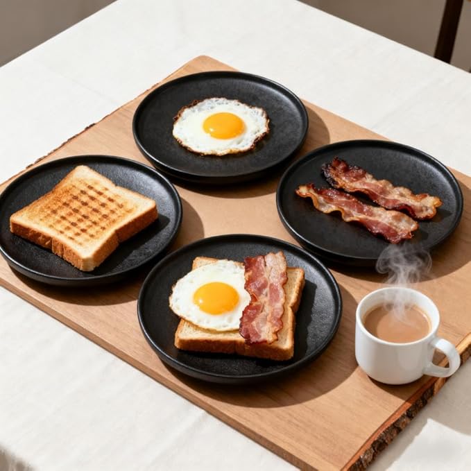 24 Piece Wheat Straw Dinnerware Set -Plates and Bowls Sets for 6 Black Unbreakable Dinner Plates Set Dishwasher Microwave Safe Reusable Plates for Picnic Birthday Camping