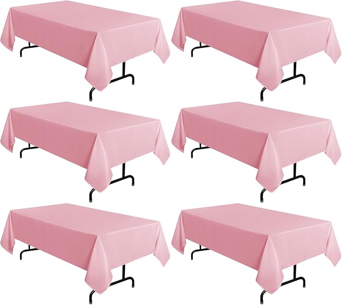 sancua 6 Pack Pink Tablecloth 60 x 102 Inch, Rectangle Table Cloth for 6 Feet Tables - Stain and Wrinkle Resistant Washable Polyester Table Cover for Dining Tables, Christmas Buffet Parties