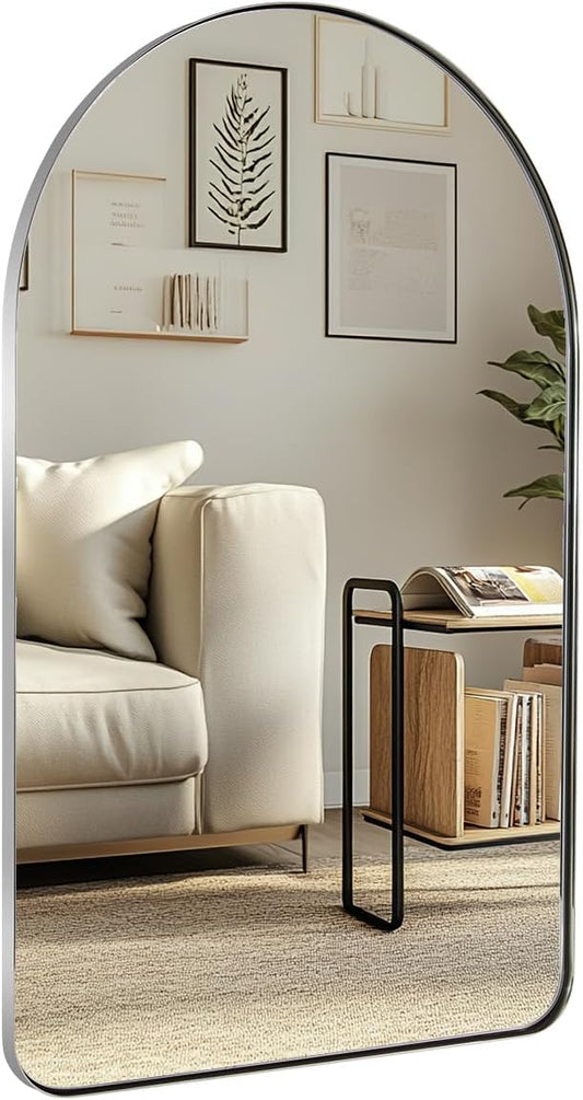 ANDY STAR 30 x 40 Inch Arched Mirror, Bathroom Mirror in Stainless Steel Metal Frame, Arch Top Rounded Corner Set Design Wall Mount Hangs Vertical