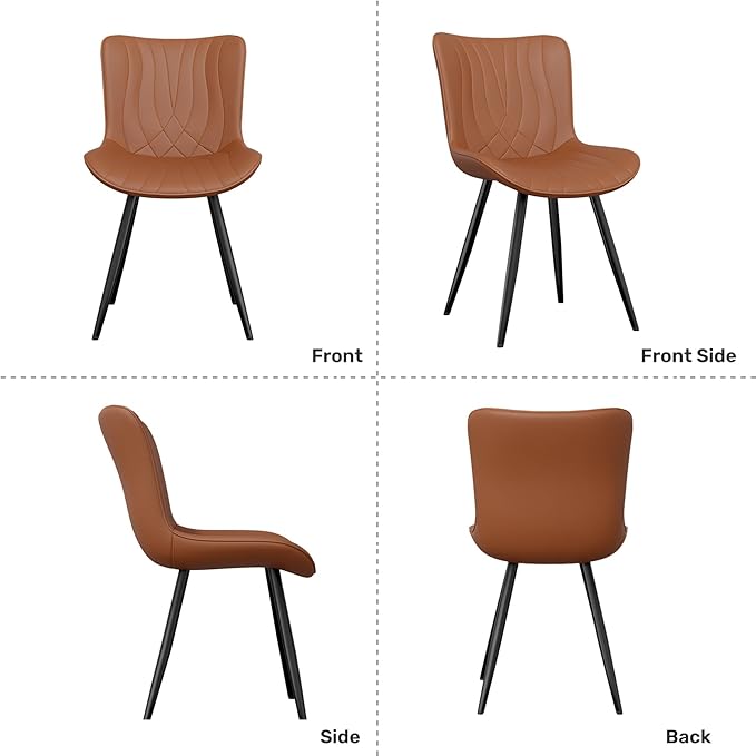 Dining Chair Set of 6,Comfortable PU Leather Dining Room Chairs Upholstered Comfy Dining Chairs Modern Kitchen Armless Side Chair with Sturdy Metal Legs,Umber