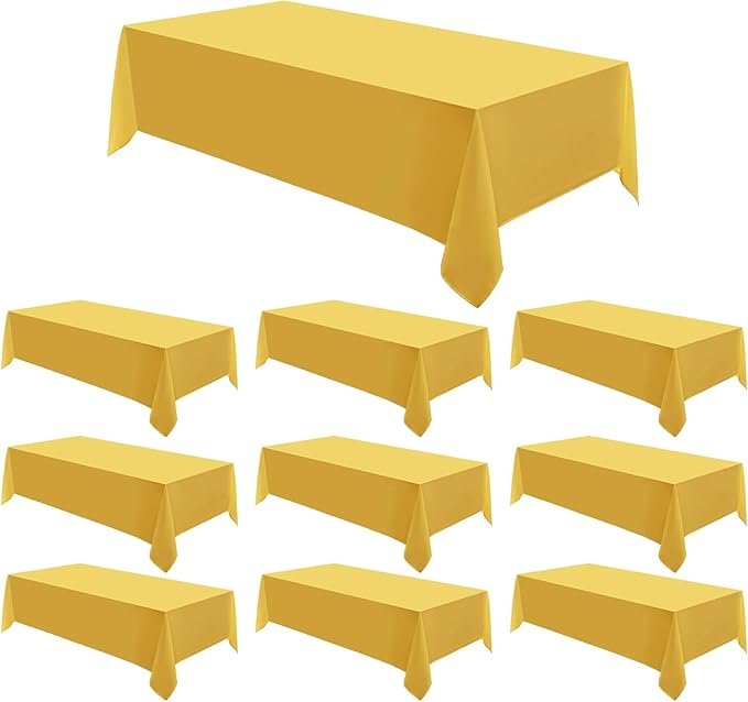 Rectangle Tablecloths 90x132 Inch 10 Pack Yellow Tablecloth for 6ft Washable Decorative Linen Polyester Table Cloths for 8ft Dining Table Banquets Buffet Parties and Wedding