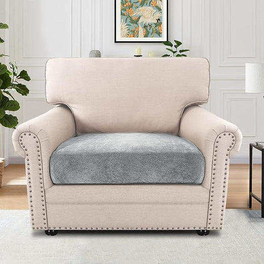 H.VERSAILTEX Stretch Couch Cushion Slipcovers Chenille Chair Covers for Living Room Armchair Non Slip Sofa Cushion Furniture Protector with Elastic Bottom(1 Seater Armchair Cushion Cover,Dove)