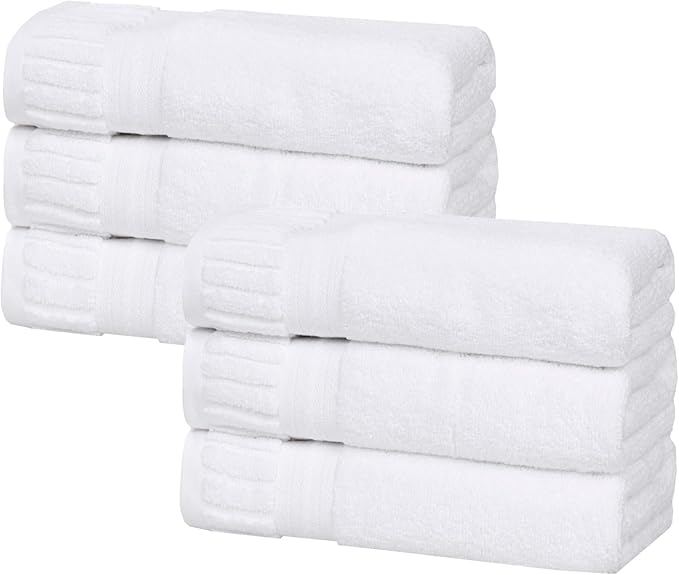 Superior Venice Zero Twist Cotton Medium Weight Towels, for Kitchen, Bathroom, Shower, Spa, Plush Towels, Bath Essentials, Ribbed Textured Border, Absorbent Hand Towels, Set of 6, White