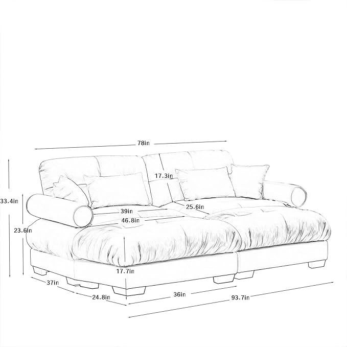 93.7" Loveseat Sofa, 2 Seater Modular Sectional Sofa, Beige White Large U Shaped Sectional Couches for Living Room, Fluffy Couch, Love Seat, Velvet Cloud Couch with Ottoman, Deep Seat for Living Home
