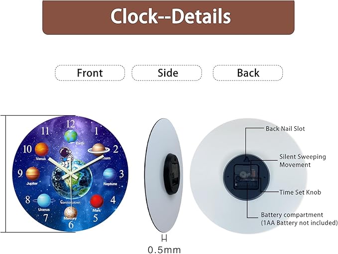Blue Glow in The Dark Wall Clock for Bedroom Small Wall Clocks Battery Operated 12 Inch Silent Wall Clock for Teenager