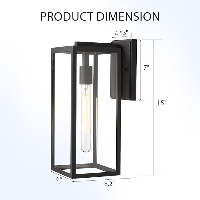 Bestshared Outdoor Wall Sconce Lights,Exterior Wall Lighting Fixtures with Clear Glass, Anti-Rust Modern Black Outside Lantern Lamp for House Front Porch Doorway Patio (Black, 15"-2 Pack)