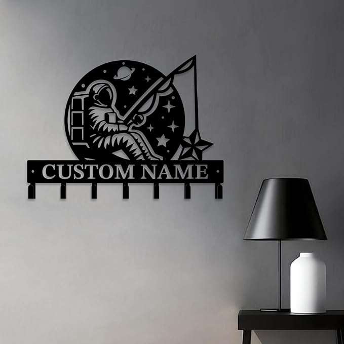 Personalized Custom Astronaut UFO Metal Wall Keys Hooks,Clothes Hooks Astronaut Art coat racks,door holder,Black Astronaut decorations for home,Entrance doors,Hallway, Bedroom,Keys,Hats (Style E)