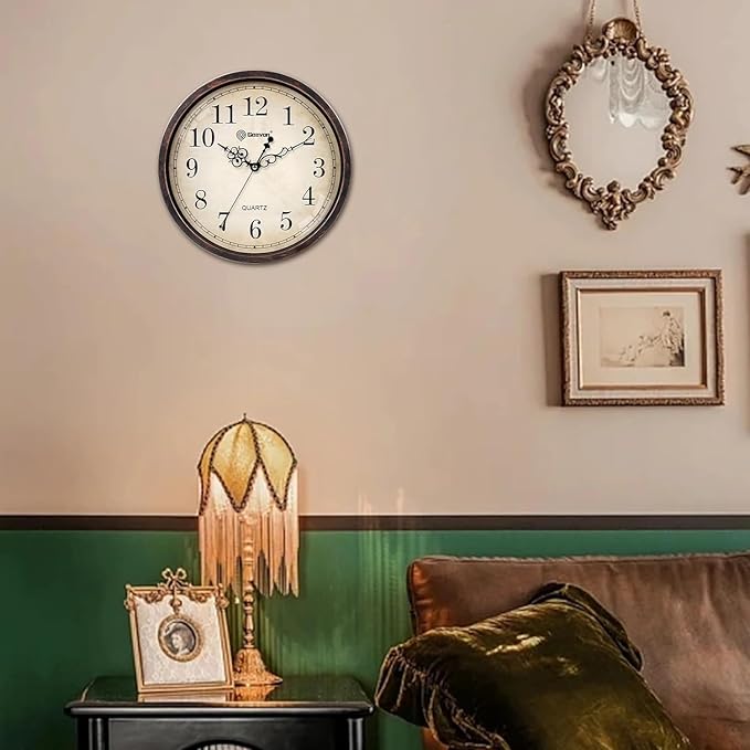 Geevon Vintage Wall Clock, Silent 14" Non Ticking Retro Round Clock Quartz Decorative Battery Operated Wall Clock for Kitchen,Office,Classroom,Bedroom,Living Room Decor