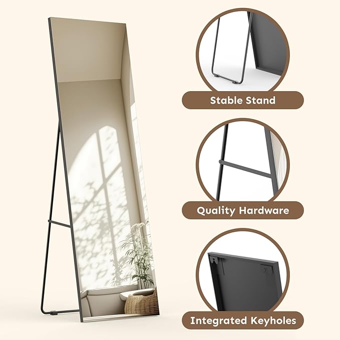 Kosmonia 71x28 Frameless Full Length Silver Coating Mirror w/Distortion Free, HD Reflection &Anti Desilvering, Tempered Glass & Shatter Proof Film Doubling Safety, Easy Setup w/Stand, Wall/Standing