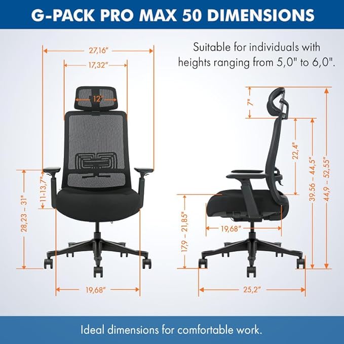 Mesh Office Chair with Headrest – Ergonomic Office Chair with Lumbar Support, Adjustable 3D Arms & Soft Seat – Holds Up to 330lbs (Gray)
