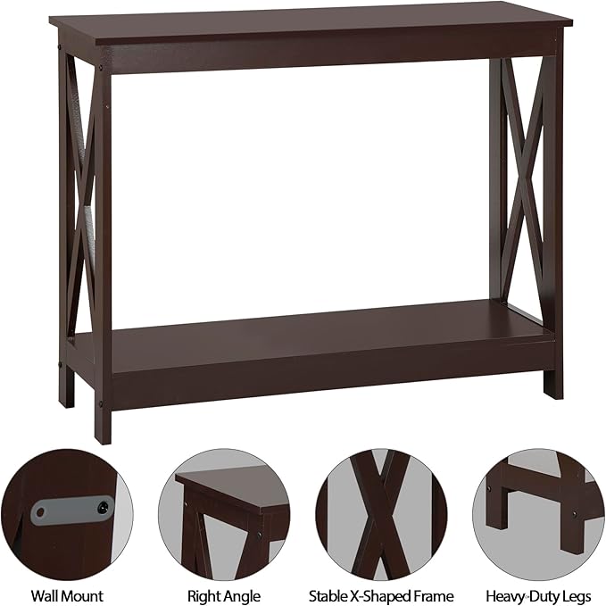 SUPER DEAL Console Table 39.5”, 2-Tier Narrow Sofa Side Table with Storage Shelf, Entrance Table for Hallway/Foyer/Living Room/Corridor/Office, Espresso