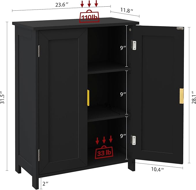 TaoHFE Black Bathroom Storage Cabinet,Bathroom Cabinets Freestanding with 2 Doors,Towel Cabinet for Bathrooms,Restroom Cabinets,Small Storage Cabinet for Office,Restaurant,Living Room